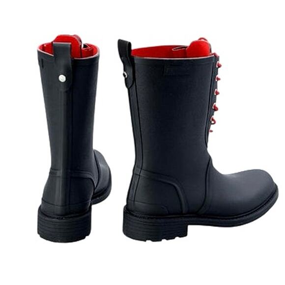 Rag & Bone Ansel Lace-Up Rain Boots Black and Red EUC Size 38 - Picture 2 of 9